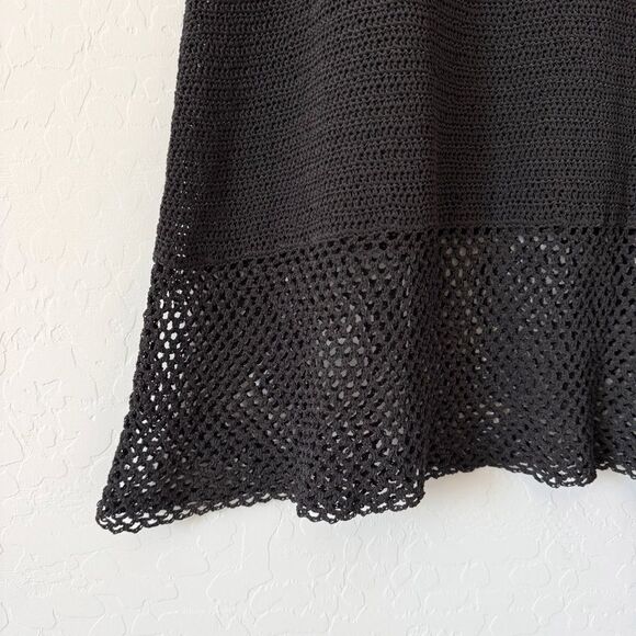 Theory Pull On A-Line Knit Crochet Boho MIDI Skirt in Charcoal Grey Size L - Picture 2 of 6